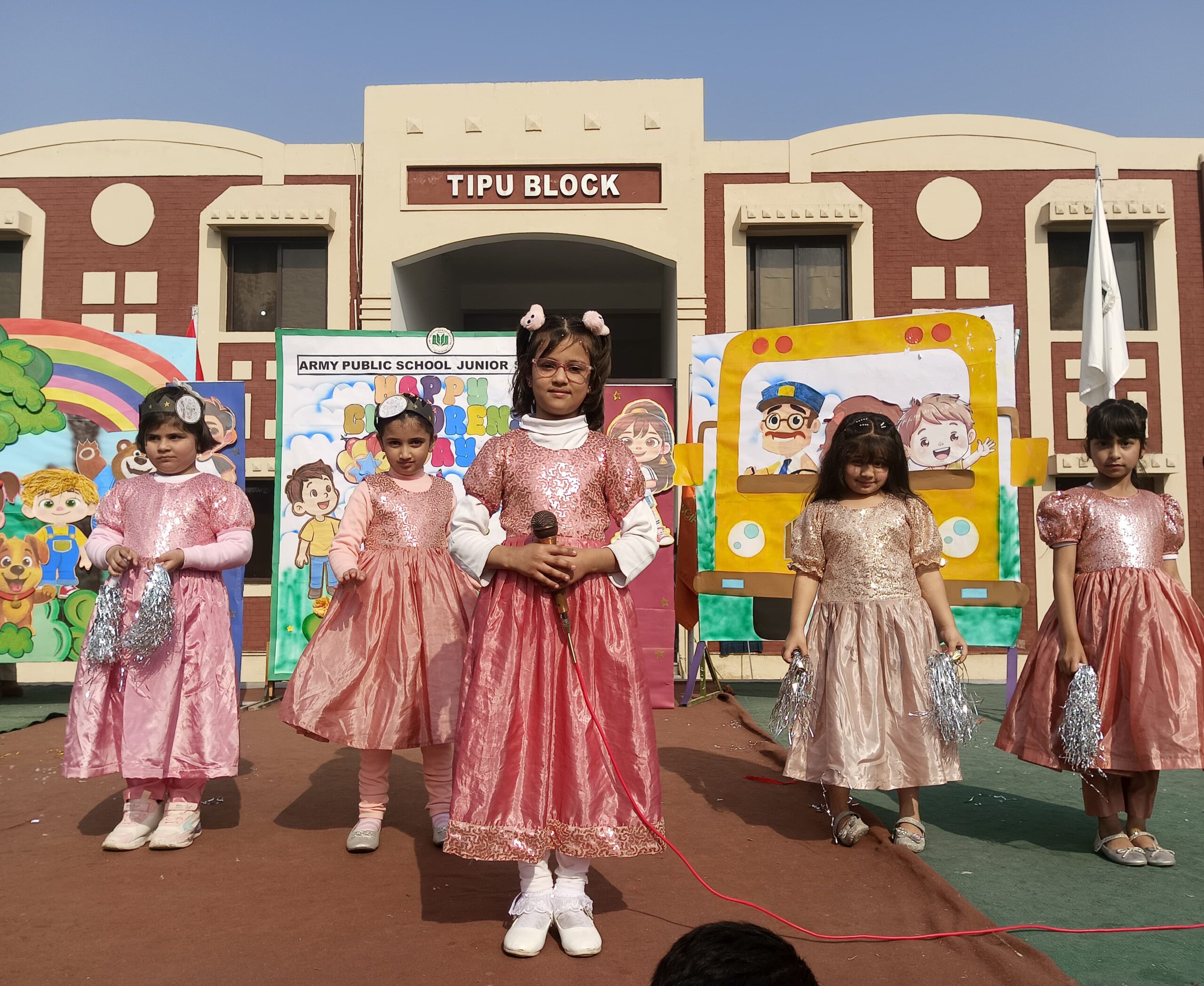Students participating in a morning assembly