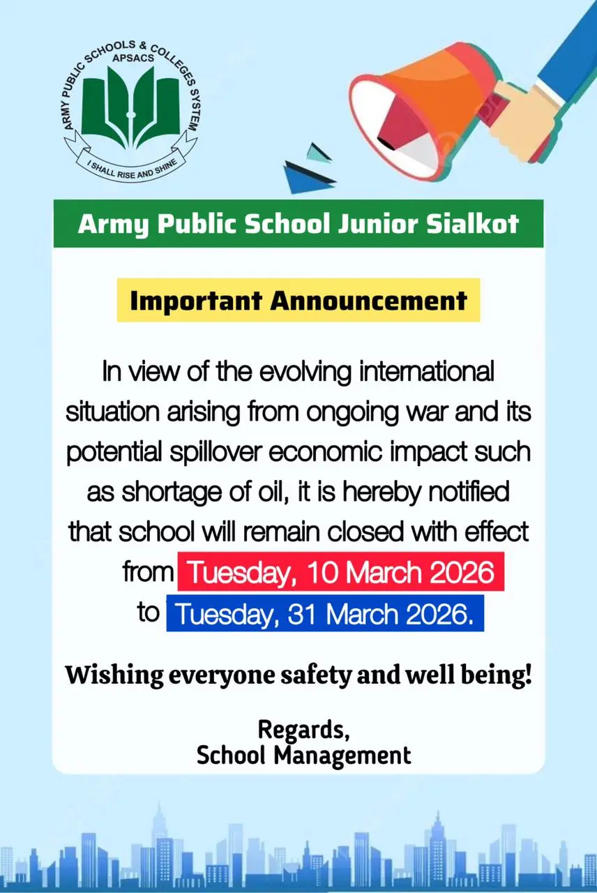 Army Public School Junior Sialkot — Ramadan Schedule Timings