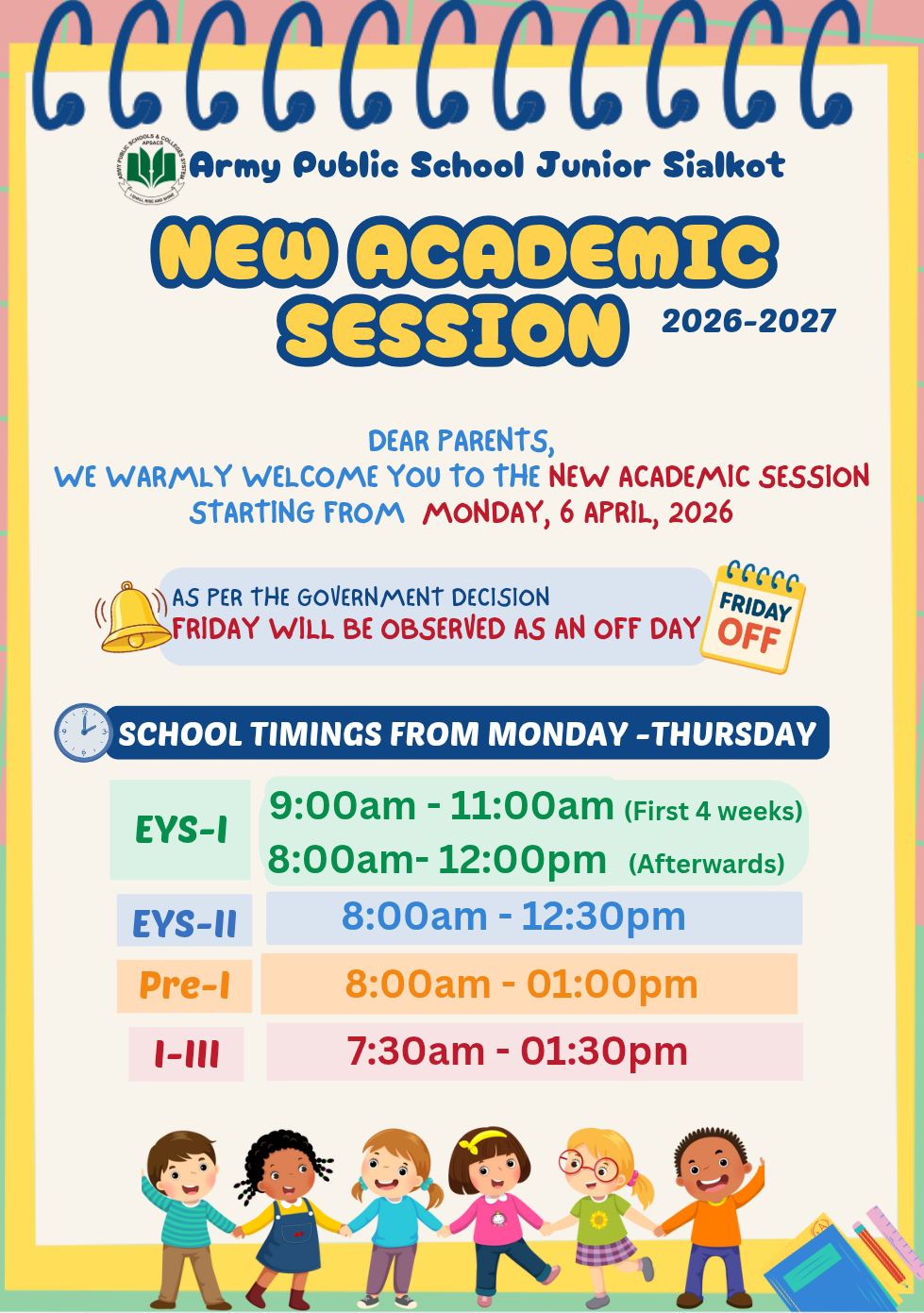 Army Public School Junior Sialkot — Ramadan Schedule Timings